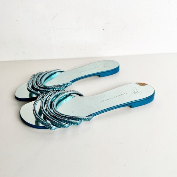 Giuseppe ZanottiIride crystal-embellished slides in metallic blue size 37.5 - Picture 4 of 7